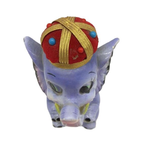 Vintage Kitsch Elephant Pincushion, Sewing Pin Cushion, 1950s, 6.5" Tall - Picture 8 of 10